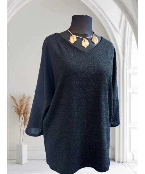 Wieczorowa tunika błyszcząca brokatem czarna - luźny fason